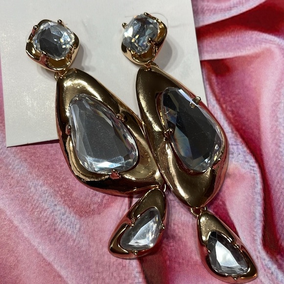Zara Crystal Gold Statement Earrings - Picture 6 of 12